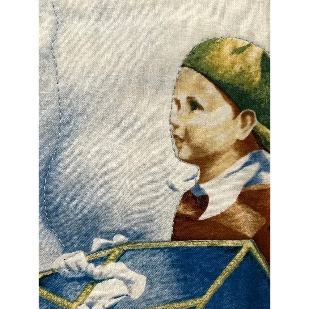 Handmade Children Flying Kite Quilt Wall Hanging‎ 32x34 Blue Brown